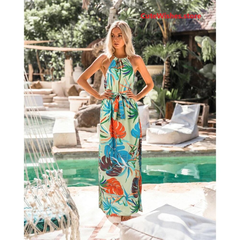NEW!  Size 10 Boho Dress Fashion Green Floral Print Long Dress